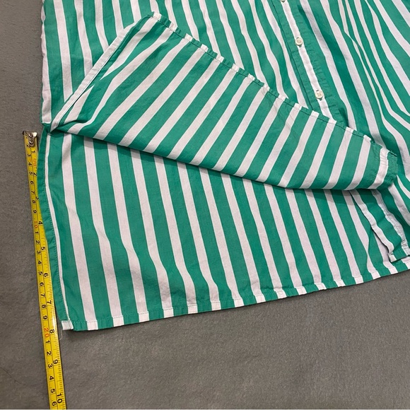 J.Crew XL Green White Cotton Shirt Dress Striped Long Sleeve Collared Pocket - Picture 11 of 12